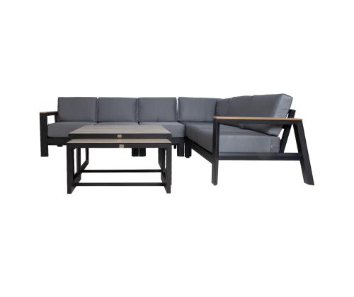 Puutarhakalustesarja FELINO kulmasohva ja 2 pöytää, musta