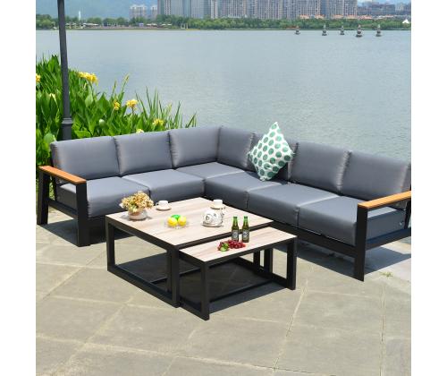 Puutarhakalustesarja FELINO kulmasohva ja 2 pöytää, musta