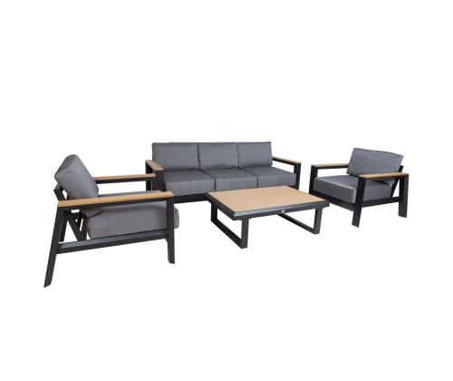 Puutarhakalusteet FELNO pöytä, sohva ja 2 nojatuolia, musta