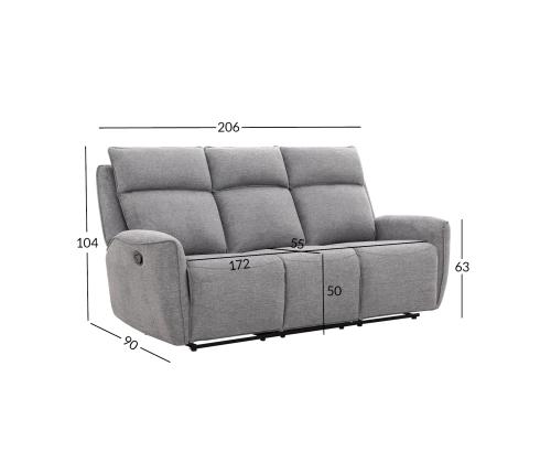 Sohva MAREN 3-istuttava manuaalinen lepotuoli 206x90xH104cm, harmaa