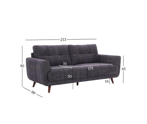 Sohva STEVE 3-istuttava 213x88xH90cm, tummanharmaa