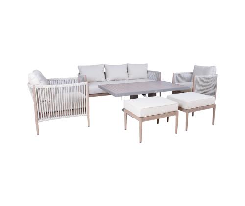 Puutarhakalustesarja MEDINA pöytä, sohva, 2 nojatuolia ja 2 tuolia, beige