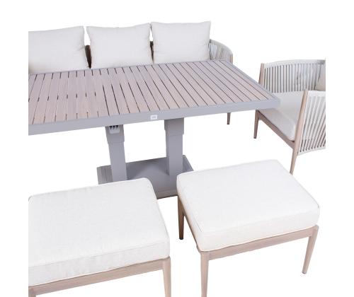 Puutarhakalustesarja MEDINA pöytä, sohva, 2 nojatuolia ja 2 tuolia, beige