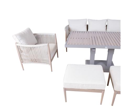 Puutarhakalustesarja MEDINA pöytä, sohva, 2 nojatuolia ja 2 tuolia, beige