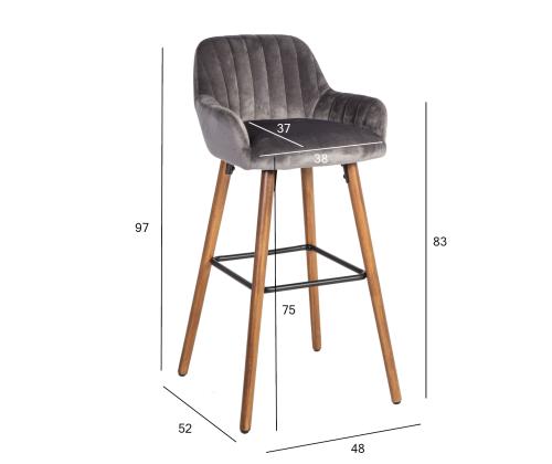 Baarituoli ARIEL 48x52xH97cm, päällysmateriaali: kangas, väri: harmaa, pyökkipuujalat