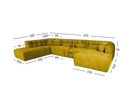 Kulmasohva FORTE U-muotoinen VN 374x242/162xH76cm, ruskeankeltainen