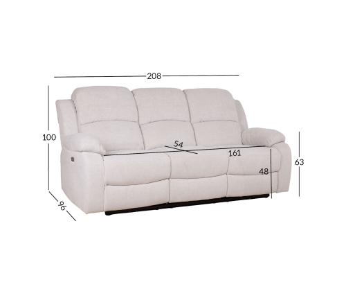 Sohva FELICIA 3-istuttava sähkökäyttöinen lepotuoli 208x96xH100cm, luonnonvalkoinen