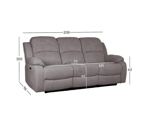 Sohva FELICIA 3-istuttava sähkökäyttöinen lepotuoli 208x96xH100cm, harmaa