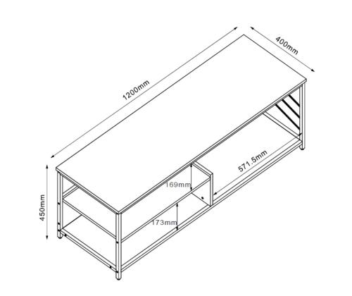 TV-pöytä DIMITRA 120x40xH45cm, maalaismainen/must