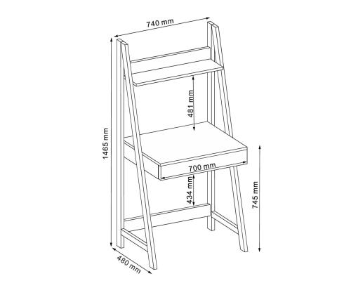 Työpöytä STEP 74x48xH146cm, tammi, melamiinilevy, metallirunko