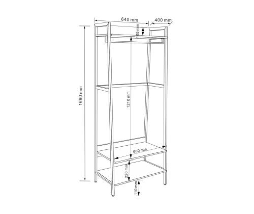 Etuhylly LAVINIA 64x40xH169cm, saari/musta