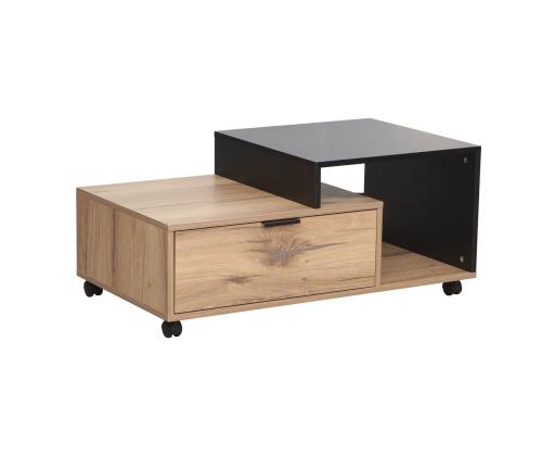 Sohvapöytä HANNES 90x50xK40cm, maalaismainen / musta melamiini