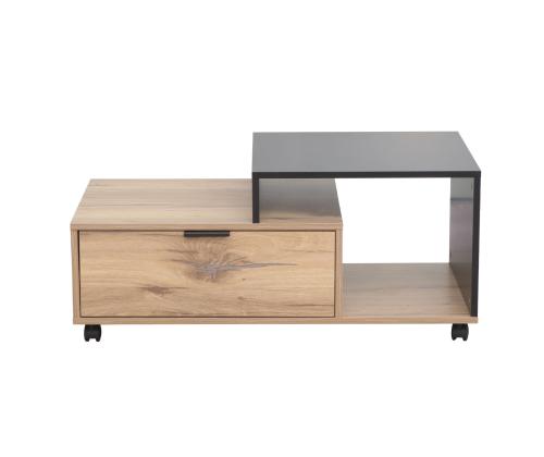 Sohvapöytä HANNES 90x50xK40cm, maalaismainen / musta melamiini