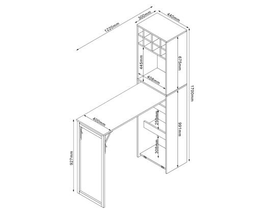 Baarihylly pöydällä HANNES122(30)x44xH170cm, maalaismainen melamiini