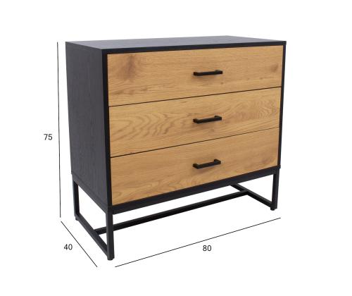 Lipasto AMSTERDAM 80x40xH75cm, tammi/musta