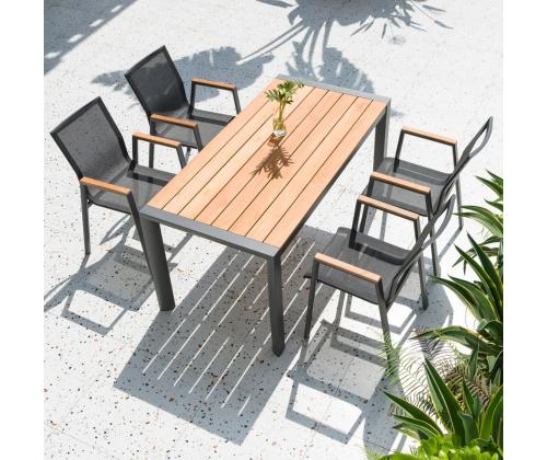 Pöytä TAMPERE 160x80xH75cm, tiikki, alumiini