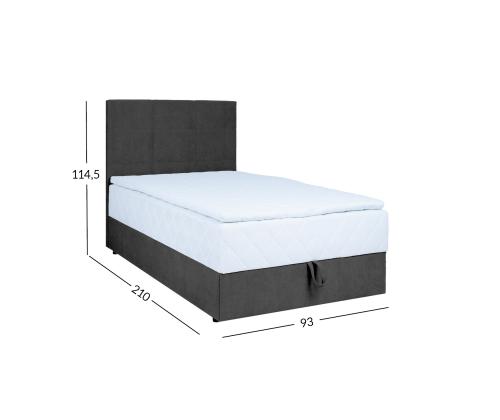 Mannermainen sänky LEVI 90x200cm, patjalla, tummanharmaa, 93x210xH114,5cm