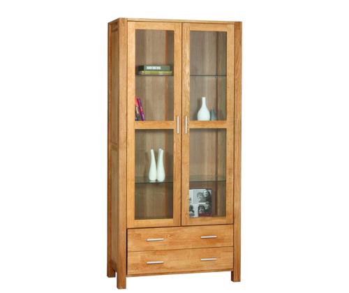 Vitriinikaappi CHICAGO NEW, jossa 2 lasiovea ja 2 laatikkoa, 91x40xH190cm, puu: tammiviilu/MDF, väri: luonnonväri, öljytty puu