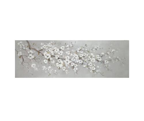 Öljyvärimaalaus 50x150cm, valkoiset kirsikankukat