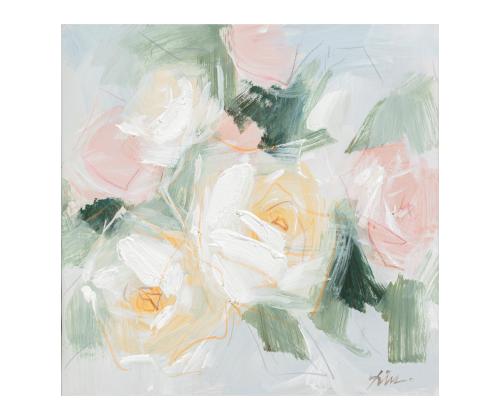 Öljymaalaus 100x100cm, pastellikukkia