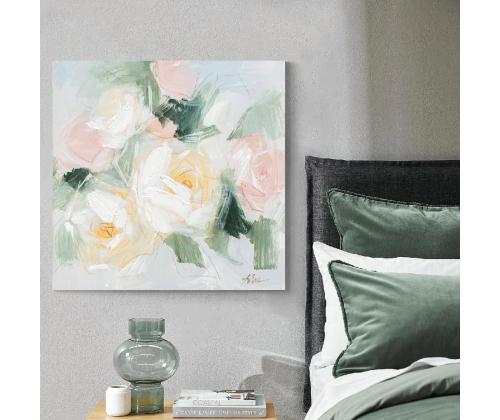 Öljymaalaus 100x100cm, pastellikukkia