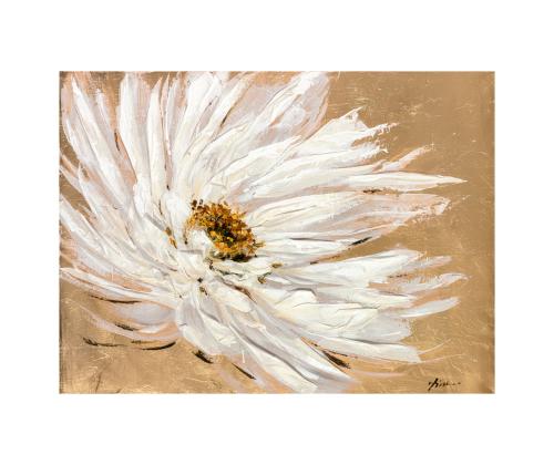 Öljymaalaus 90x120cm, valkoinen kukka beigellä taustalla
