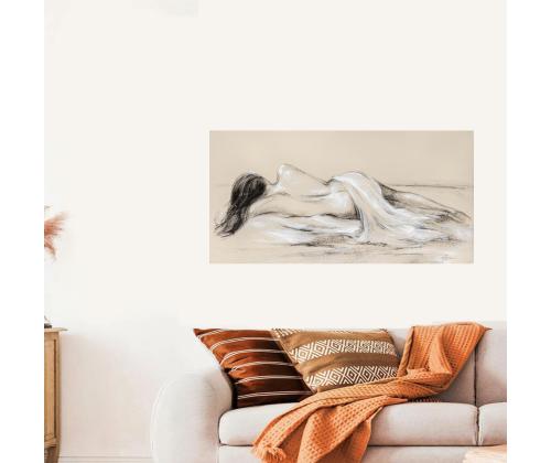 Öljyvärimaalaus 60x120cm, lepäävä kauneus