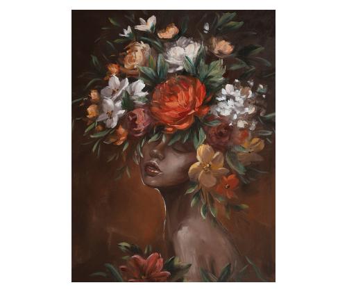 Öljyvärimaalaus 90x120cm, Nainen kukkien kanssa