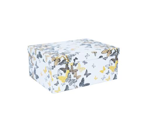 Pahvilaatikko DIANA-5 kannellinen 29x22xH12,5cm, perhosia valkoisella pohjalla