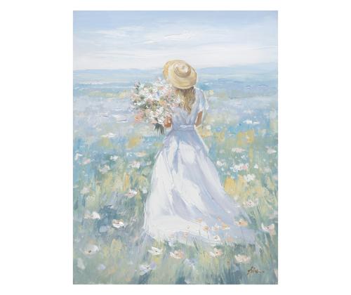 Öljyvärimaalaus 90x120cm, nainen niityllä