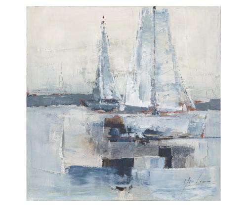 Öljyvärimaalaus 100x100cm, purjeveneet merellä