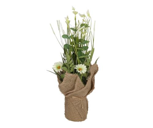 Tekokukka IN GARDEN H35cm, valkoinen kukka, ruohon kärjet ruukussa