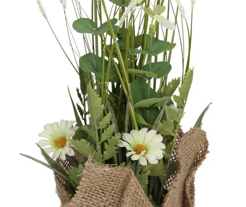 Tekokukka IN GARDEN H35cm, valkoinen kukka, ruohon kärjet ruukussa