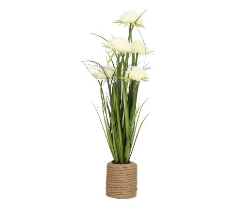 Tekokukka IN GARDEN H70cm, valkoinen krysanteemi, ruohonkorvat ruukussa