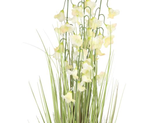 Tekokukka IN GARDEN H87cm, valkoinen kello, ruohon kärkiä ruukussa