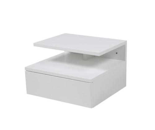 Yöpöytäkaappi ASHLAN 35x32xH22,5cm, hyllyllä ja laatikolla, seinäasennus, materiaali: puu, väri: valkoinen, viimeistely: lakattu