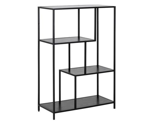 Hylly SEAFORD 77x35xH114cm, 3x, hyllyt: musta saarimelamiini, runko: musta metalli, epäsymmetrinen