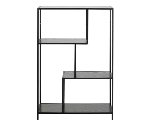 Hylly SEAFORD 77x35xH114cm, 3x, hyllyt: musta saarimelamiini, runko: musta metalli, epäsymmetrinen