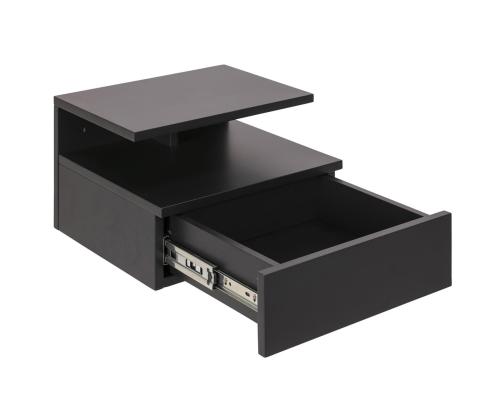 Yöpöytäkaappi ASHLAN 35x32xH22,5cm, hyllyllä ja laatikolla, seinäasennus, materiaali: puu, väri: musta, viimeistely: lakattu