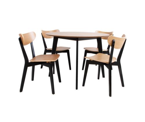 Ruokasetti ROXBY pyöreä pöytä D105xH76cm, 4 tuolia (AC85660), tammi/musta