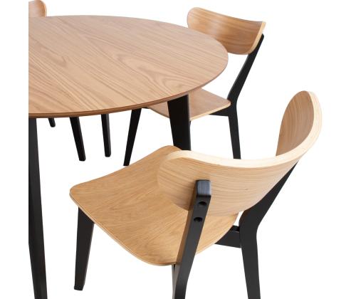 Ruokasetti ROXBY pyöreä pöytä D105xH76cm, 4 tuolia (AC85660), tammi/musta