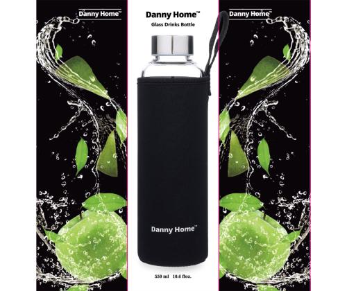 Juomapullo GLASS H22,5cm 550ml lasi, musta kääre