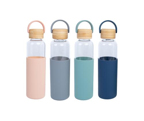 Juomapullo GLASS H22,5cm 550ml, lasia, bambukorkki