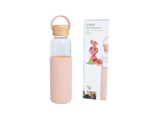 Juomapullo GLASS H22,5cm 550ml, lasia, bambukorkki