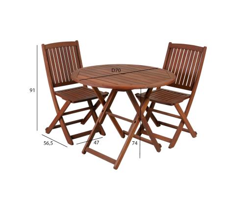 Parvekesetti NANTES, pöytä ja 2 tuolia, meranti-viimeistelyä