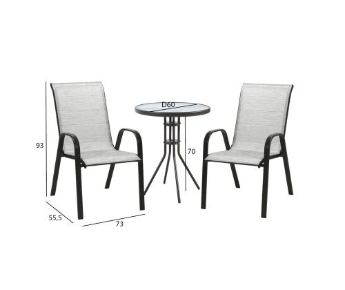 Puutarhakalusteet DUBLIN pöytä, 2 tuolia, hopeanharmaa