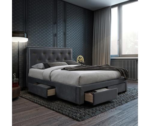 Sänky GLOSSY 160x200cm, patjalla HARMONY DELUX, harmaa