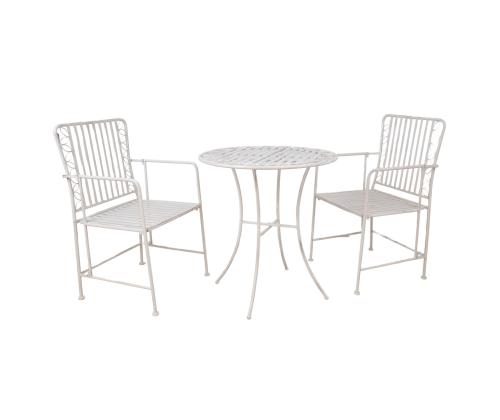 Parvekesetti JASMINE pöytä ja 2 tuolia, antiikkivalkoista metallia