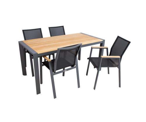 Puutarhakalusteet TAMPERE pöytä 160x80xH75cm, 4 tuolia 56x63xH90cm, lampi, alumiini