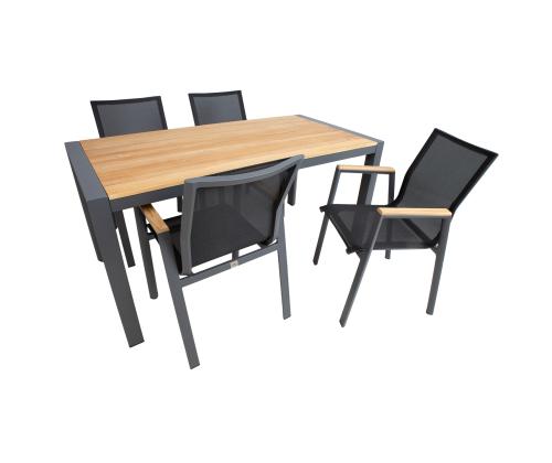 Puutarhakalusteet TAMPERE pöytä 160x80xH75cm, 4 tuolia 56x63xH90cm, lampi, alumiini
